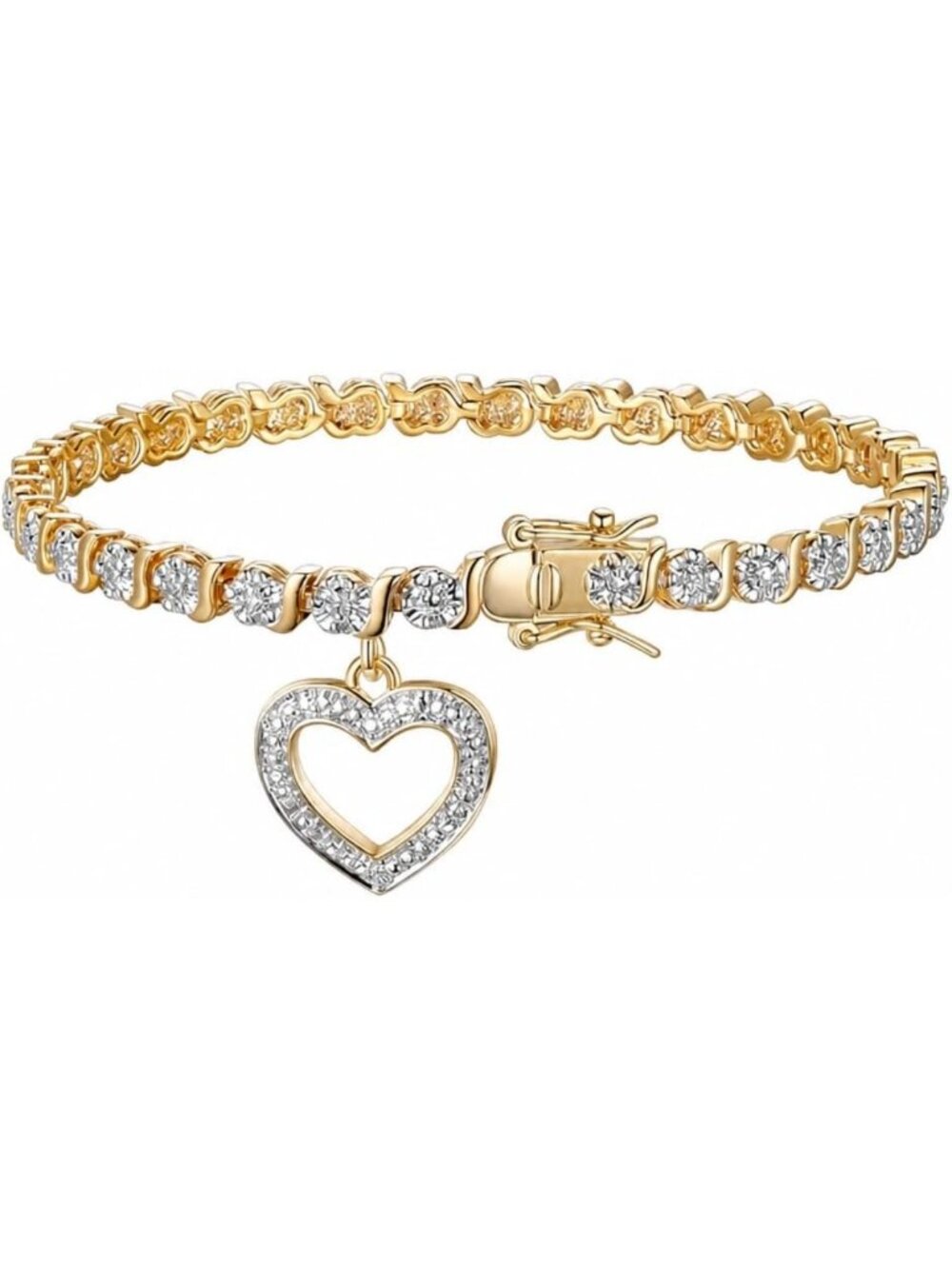 Chic Bronze Diamond Accent Charm Tennis Bracelet - 7.25in, Elegant Jewelry Gift